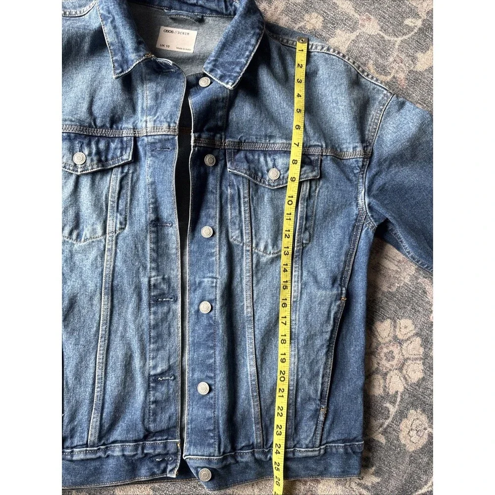 ASOS Denim Oversized Jacket Blue Collared Button Long Sleeve Jean UK 10 - Picture 5 of 6